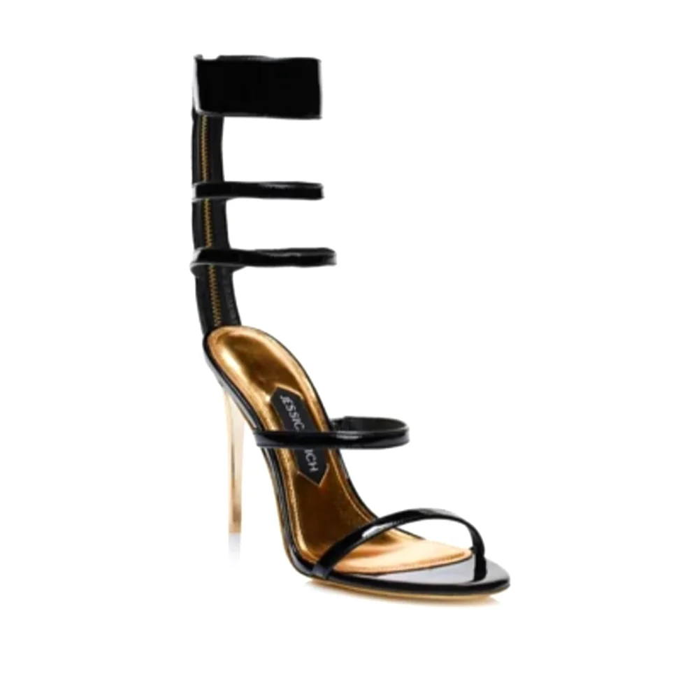 Jessica Rich Gold Black Goddess Heeled Stiletto Sandals - Picture 3 of 9
